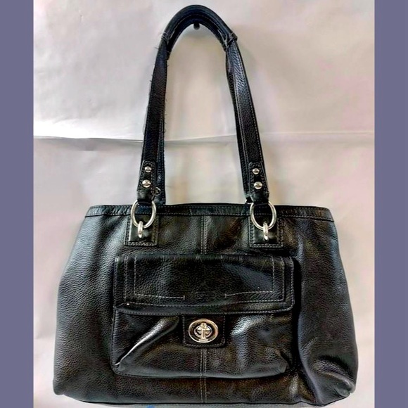 Vintage Coach Black Leather Two Handled Satchel F19044 - Picture 1 of 4